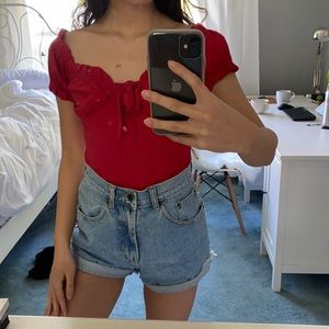 Red ruffle top